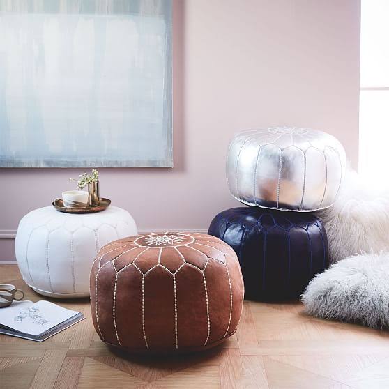 White Leather Pouf A548