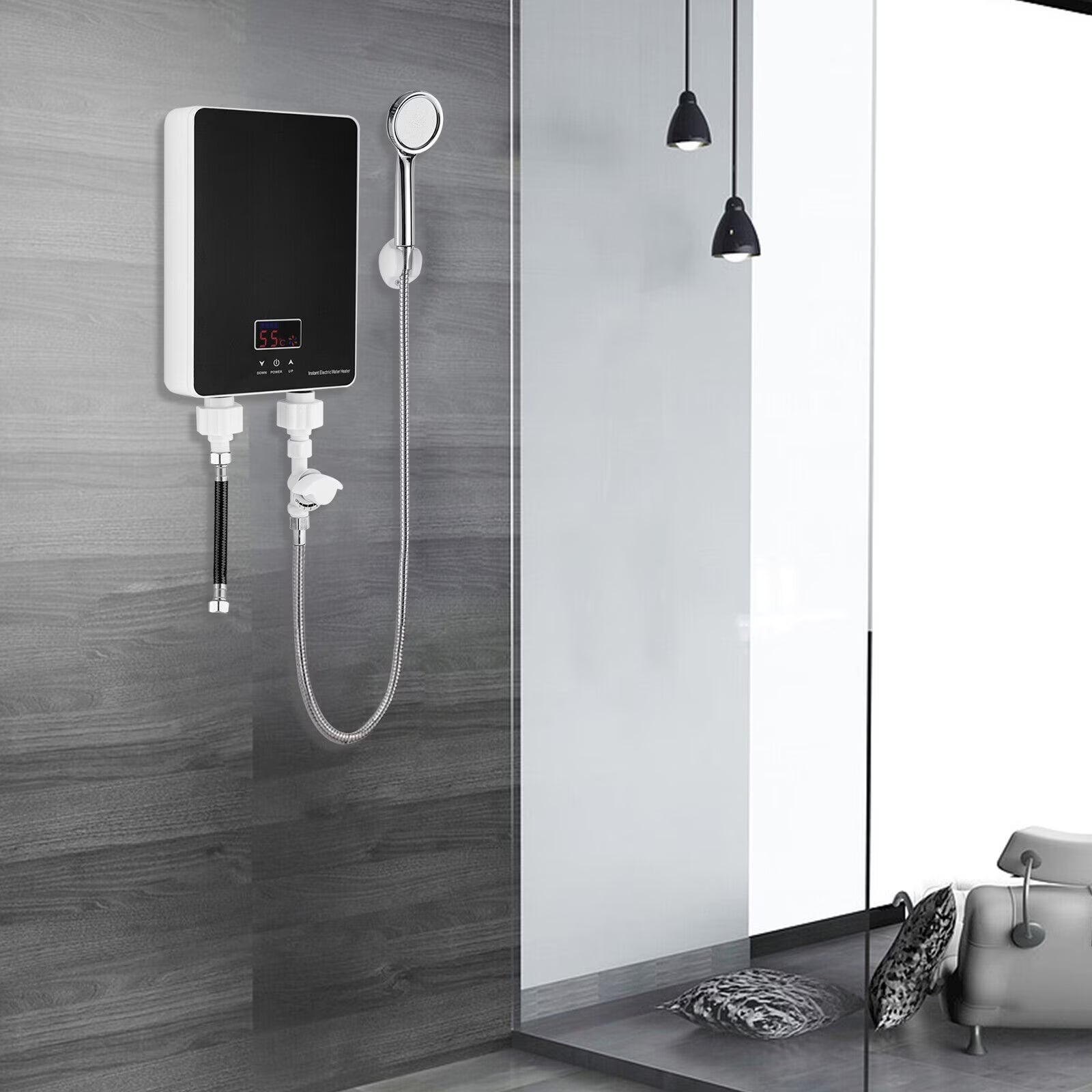 6000W Tankless Electric Shower Water Heater with Shower Head U596995