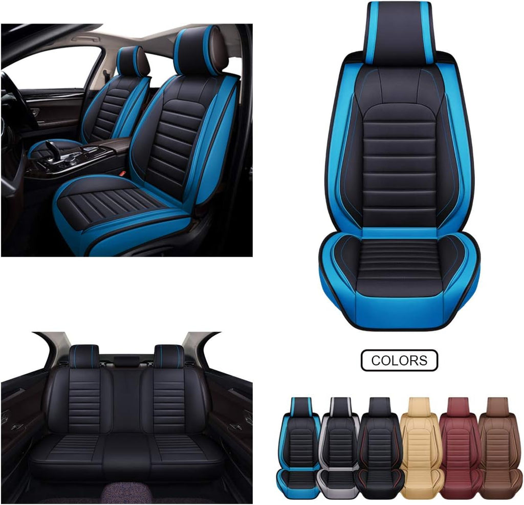 Black Faux Leather Car Seat Covers Set I804618