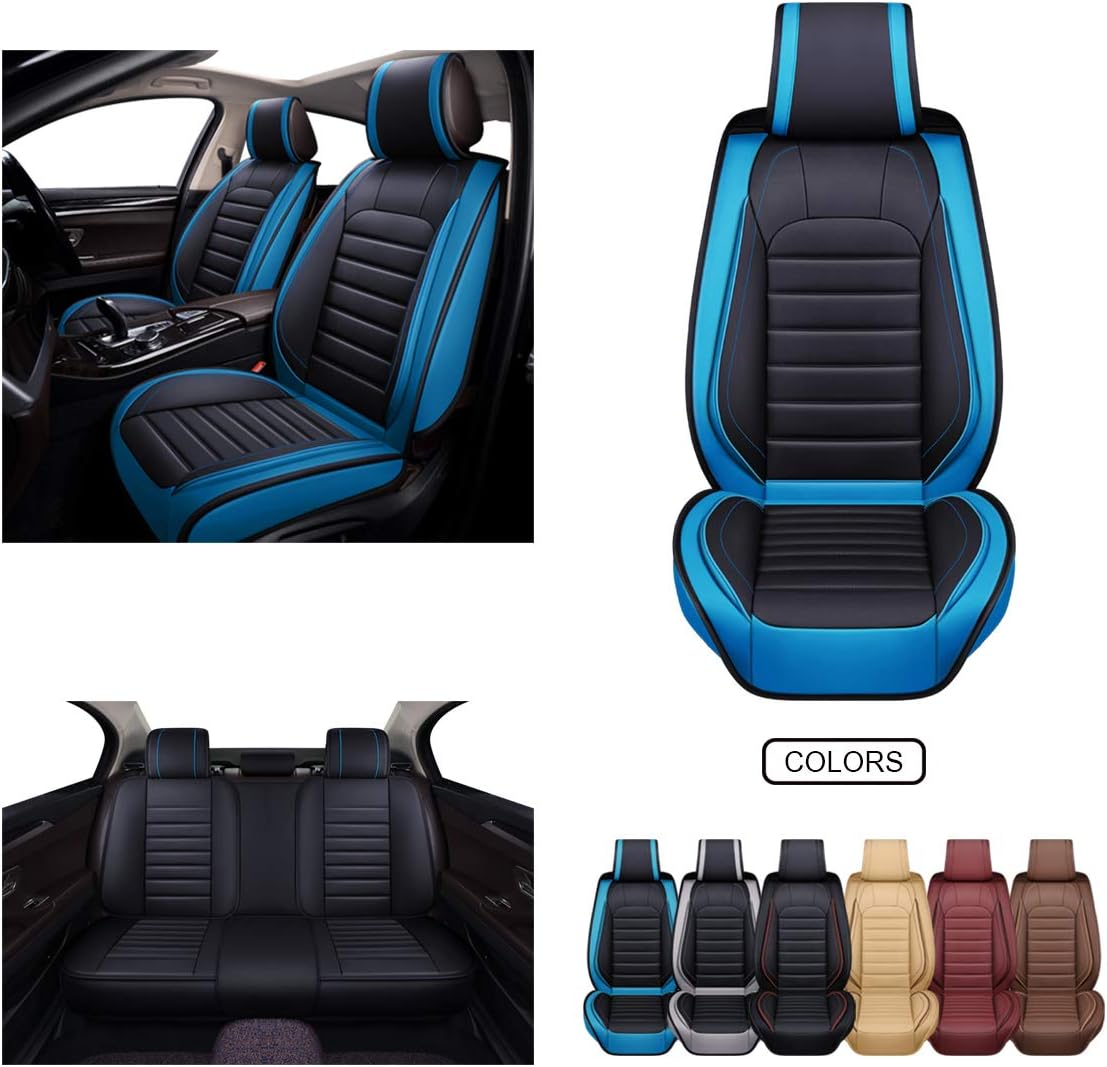 Black Faux Leather Car Seat Covers Set I804618