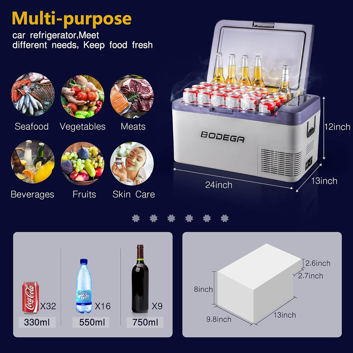 12 Volt Portable Car Refrigerator Freezer, 20 Quart 18L, Dark Blue S1961