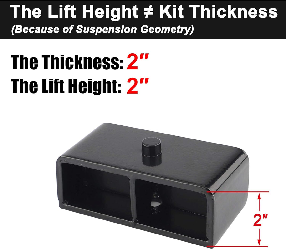 2'' Rear Black Leveling Lift Block Kit Square U-Bolts Pack of 2 S371273