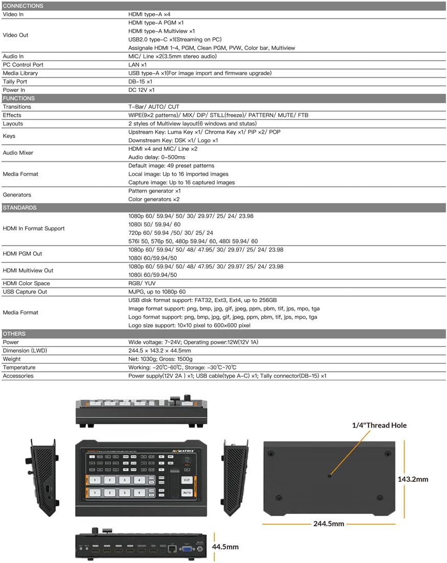 4 HDMI Video Mixer Switcher USB Output D54763