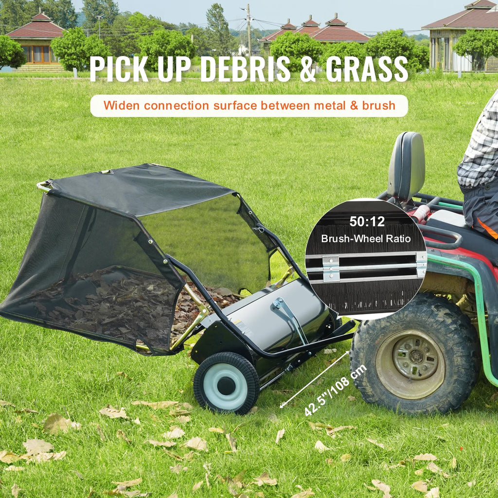 Tow Behind Lawn Sweeper 44 Inch, 25 cu. ft Leaf & Grass Collector P47540