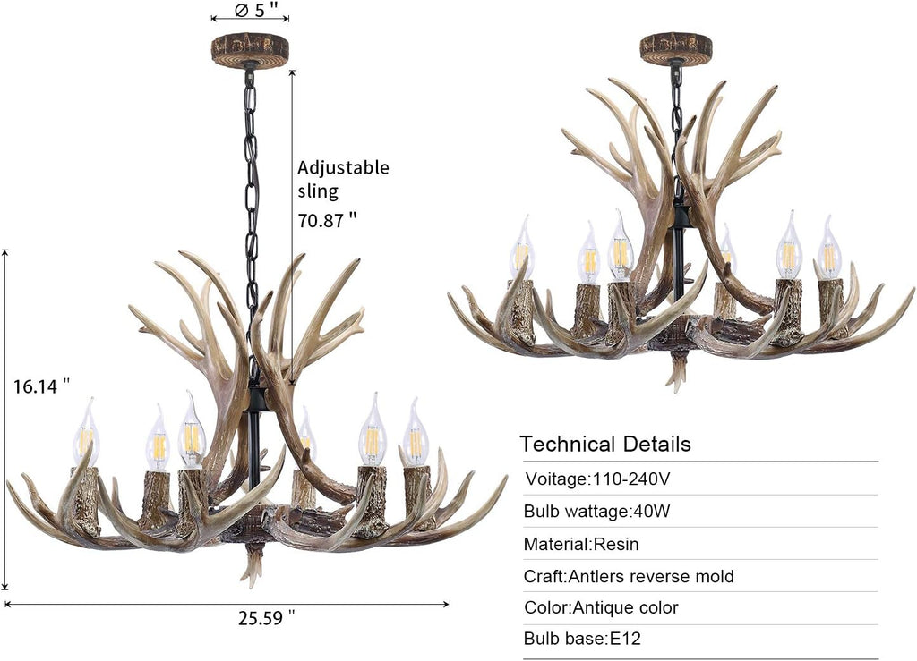 6 Light Resin Deer Antler Chandelier V448918