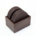 Brown Leatherette 10 Round Coaster Set Q992775