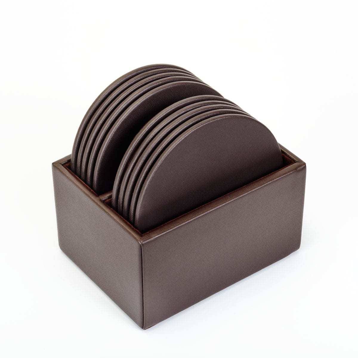 Brown Leatherette 10 Round Coaster Set Q992775
