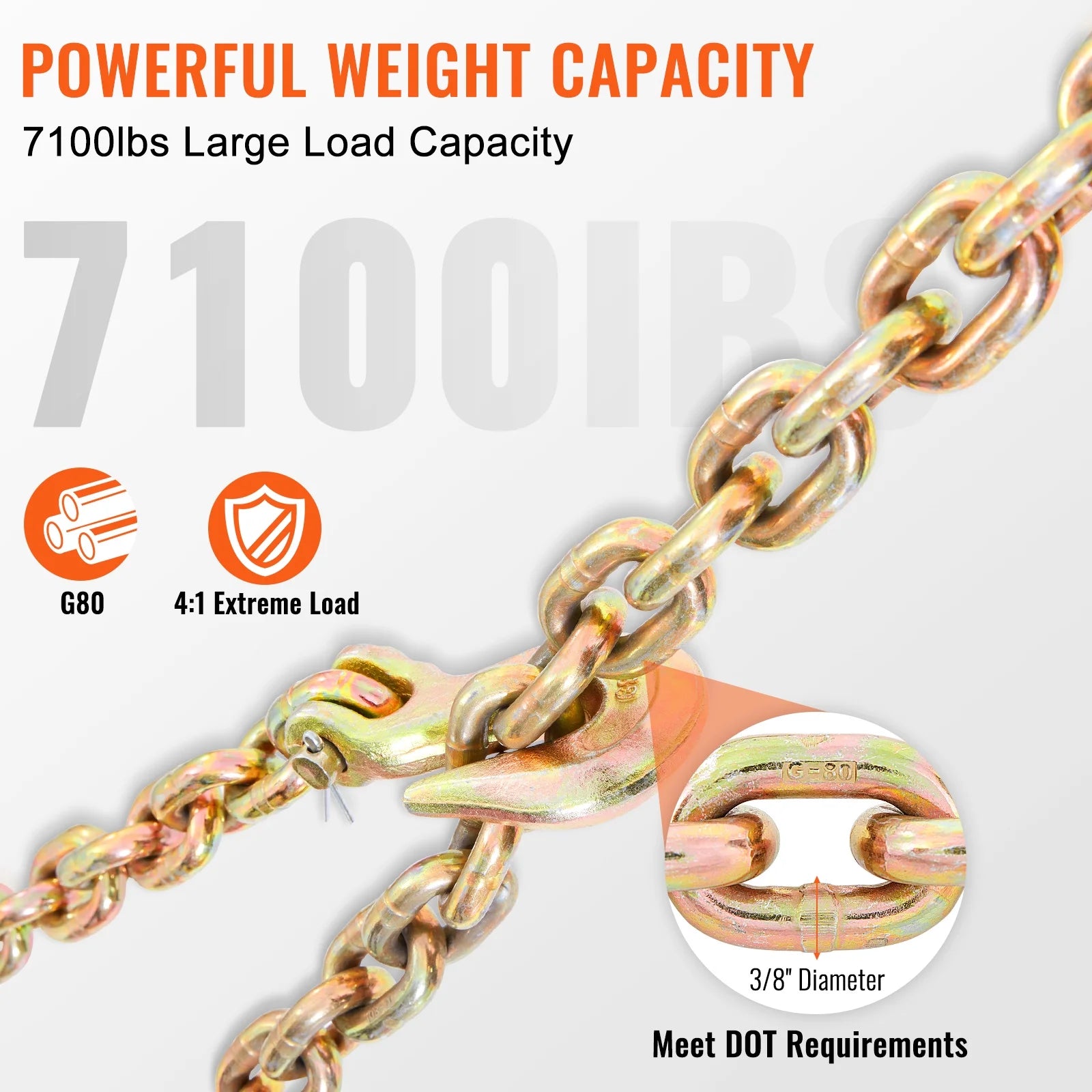 G80 Tow Chain with Hooks 3/8'' x 20' G7313