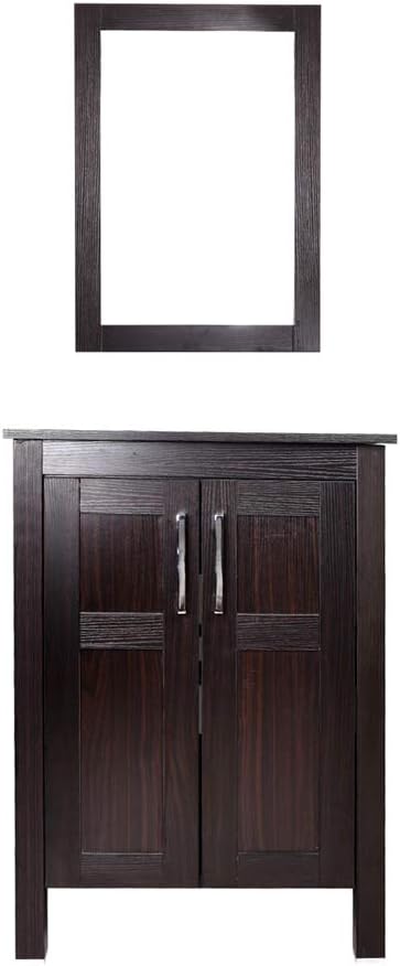 Dark Coffee 24 Inch Single Bathroom Vanity with 2-Door Cabinet and Tempered Glass Round Sink Top M2033