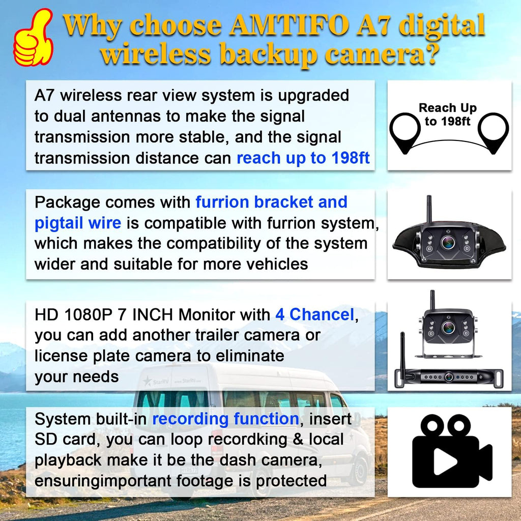 HD 1080P Digital Wireless Backup Camera with 7 Inch DVR Monitor K281642