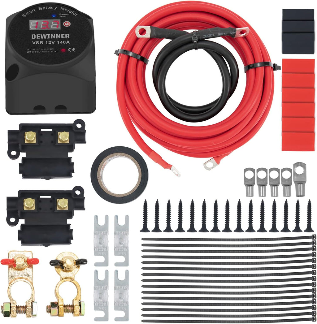 12V 140Amp Dual Battery Isolator Kit with LED Screen Voltage Display E2324