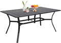 Black Rectangle Metal Patio Dining Table with Umbrella Hole K20801