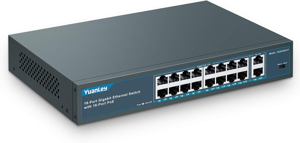 18 Port Gigabit PoE Switch, 250W, Metal Unmanaged Network Switch L863