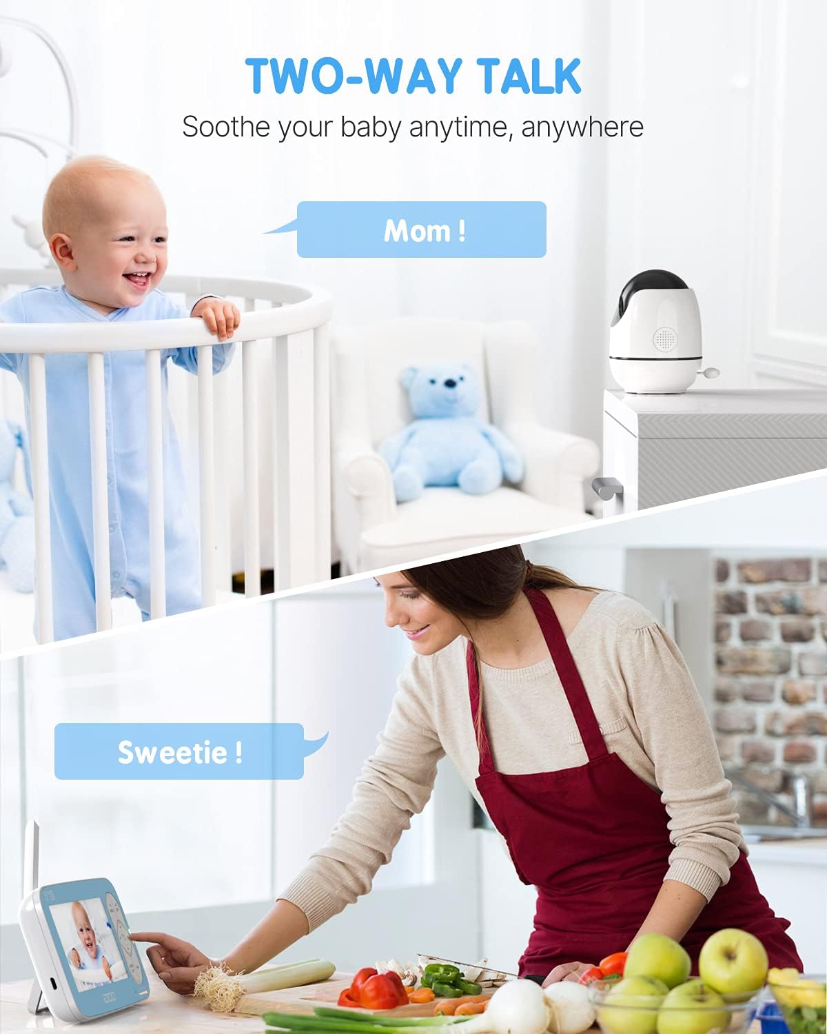 720P 5 HD Color Display Video Baby Monitor with Camera and Audio W649072