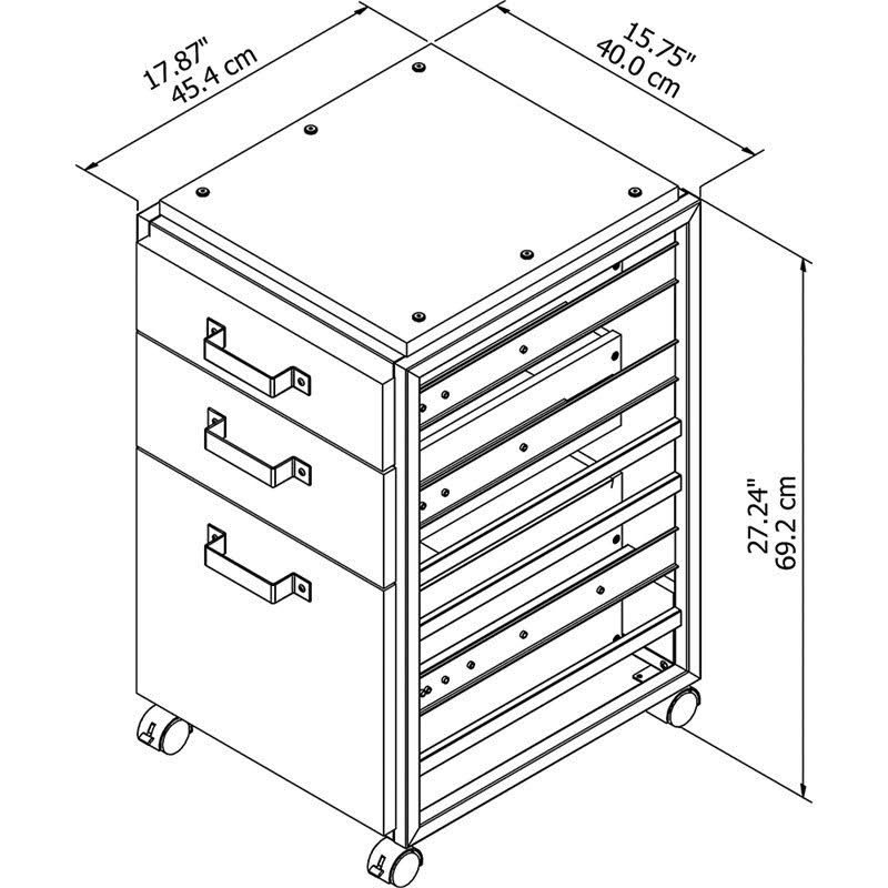 3 Drawer Mobile File Cabinet in Rustic Gray W717