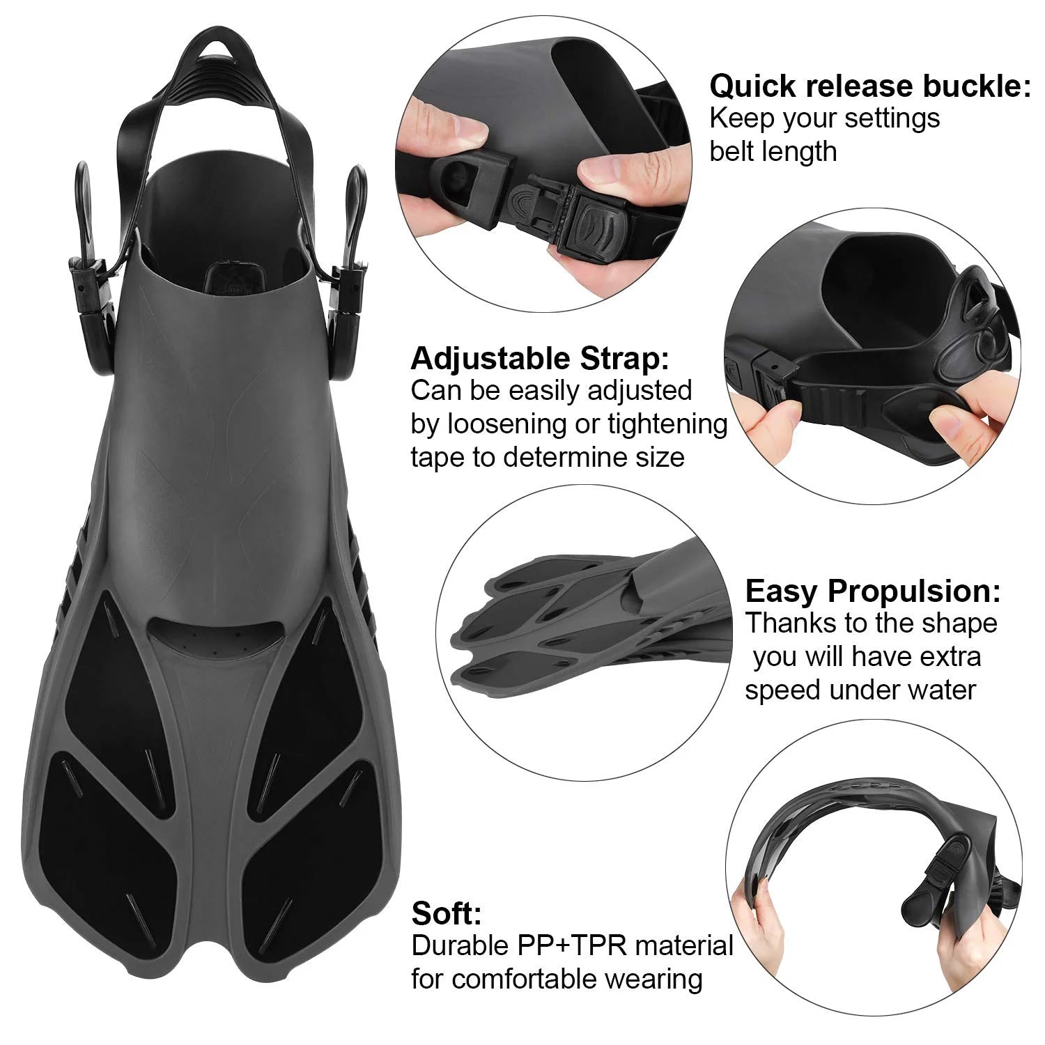 Adjustable Strap Diving Flippers with Mesh Bag I9704