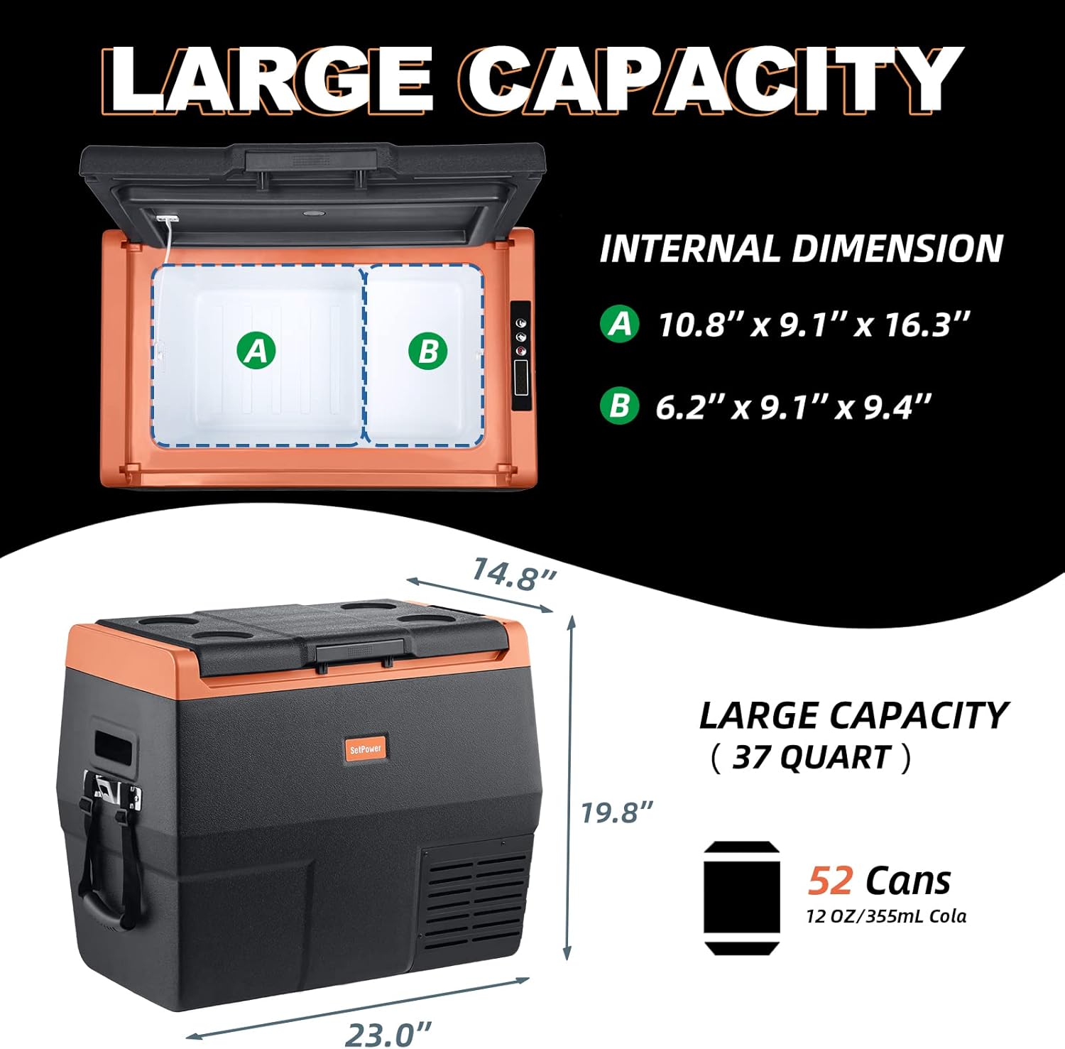 Portable Fridge Freezer with Wheels, 12-volt Compressor Cooler, Single Zone E621