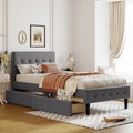 Beige Twin Size Upholstered Bed Frame with Headboard and Storage Underneath U2777