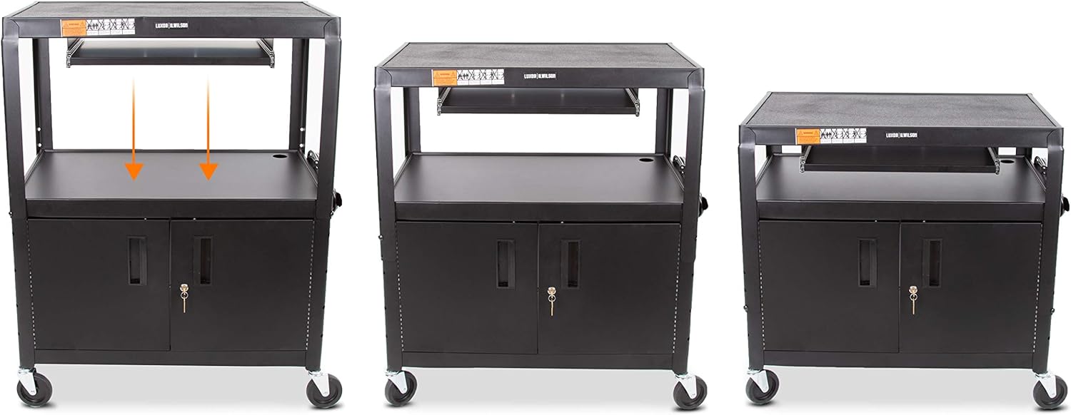 Extra Wide AV Cart with Locking Cabinet and Pullout Keyboard Tray F916