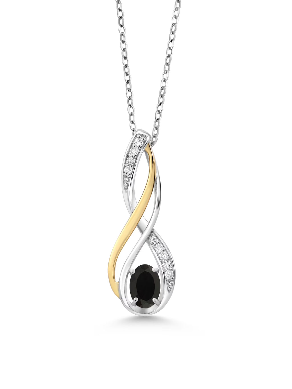 10K Yellow Gold 925 Sterling Silver Black Onyx White Lab Grown Diamond Pendant Necklace Q735