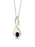 10K Yellow Gold 925 Sterling Silver Black Onyx White Lab Grown Diamond Pendant Necklace Q735