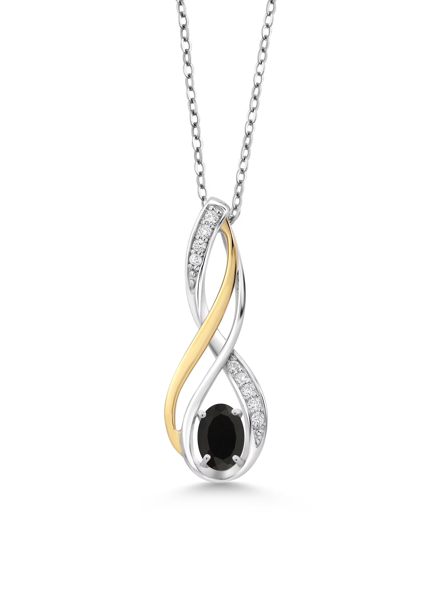 10K Yellow Gold 925 Sterling Silver Black Onyx White Lab Grown Diamond Pendant Necklace Q735