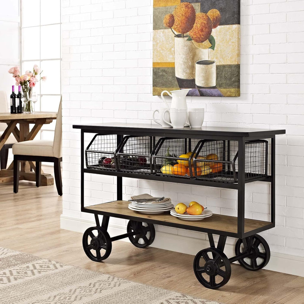 Rustic Farmhouse Steel Rolling Cart in Brown W393440