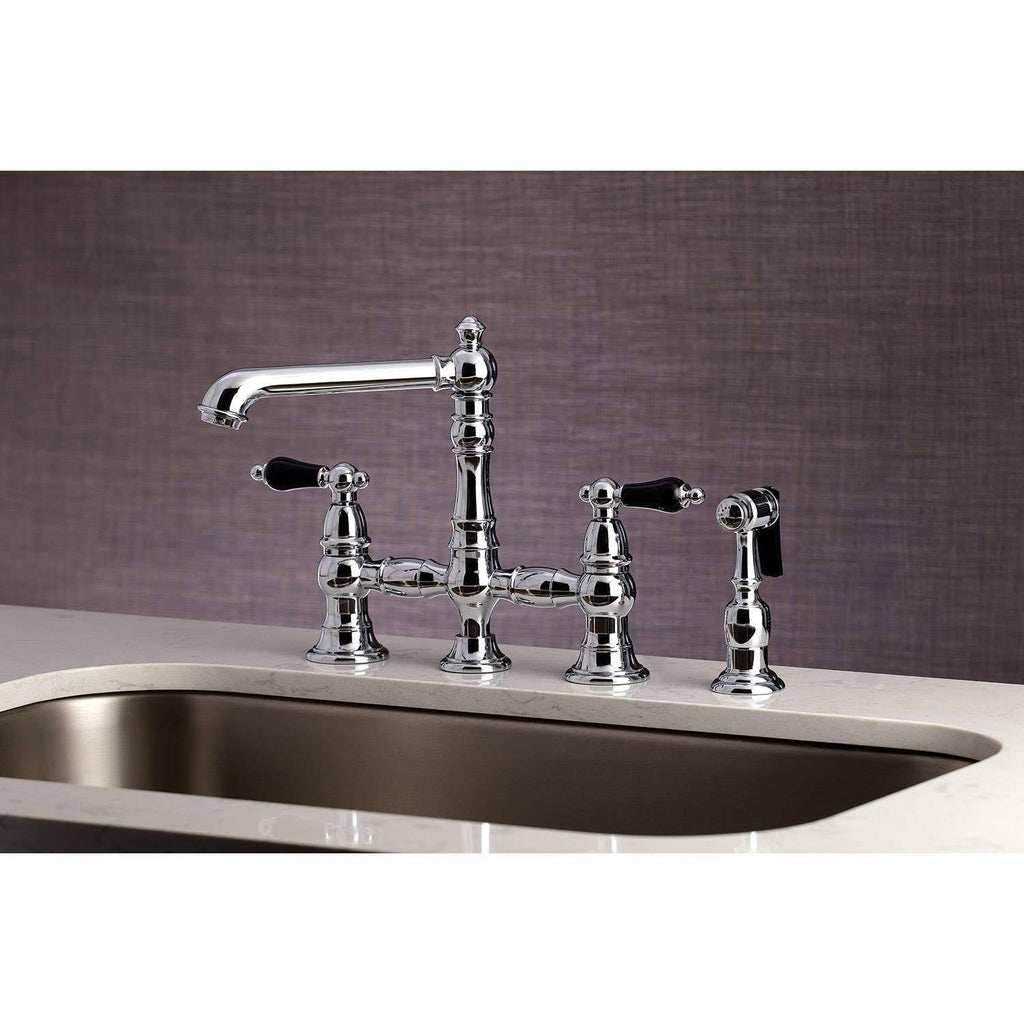Brushed Brass Bridge Kitchen Faucet with Brass Sprayer T85201