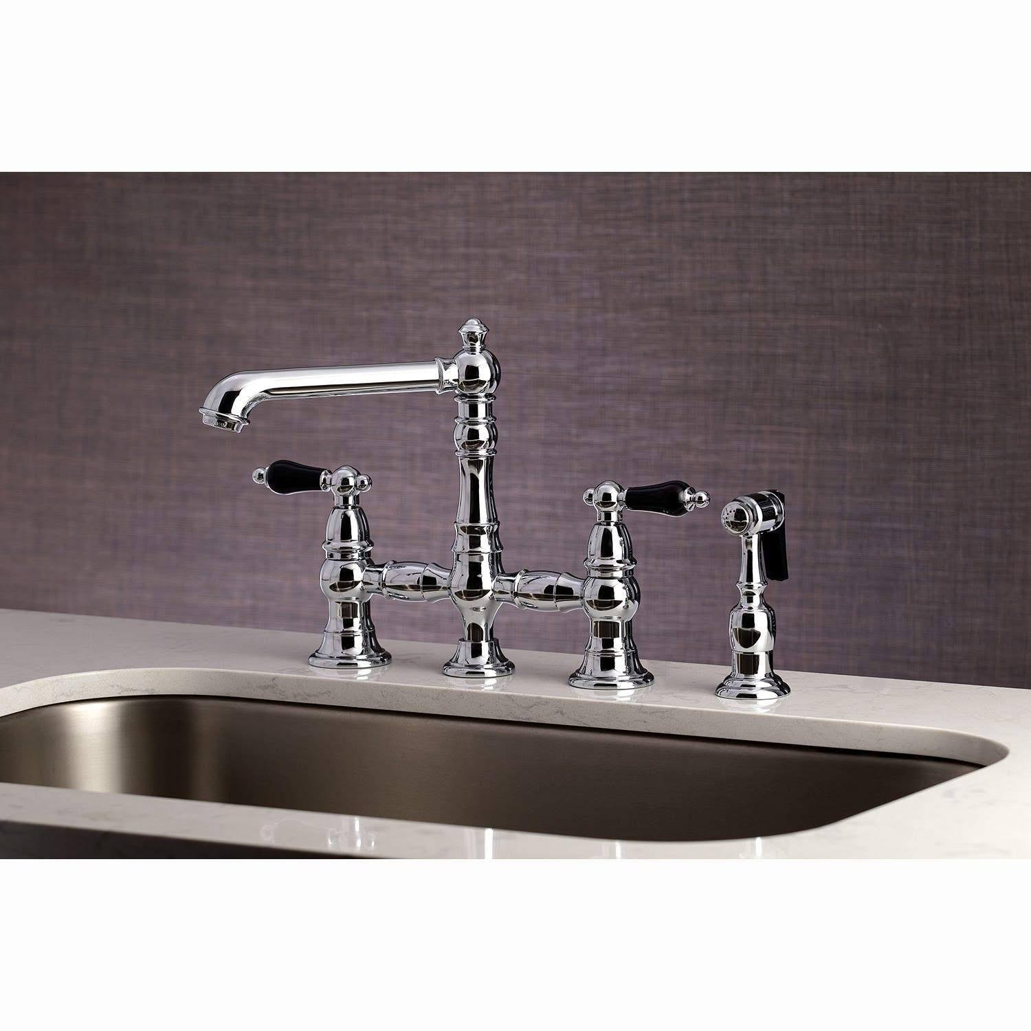Brushed Brass Bridge Kitchen Faucet with Brass Sprayer T85201