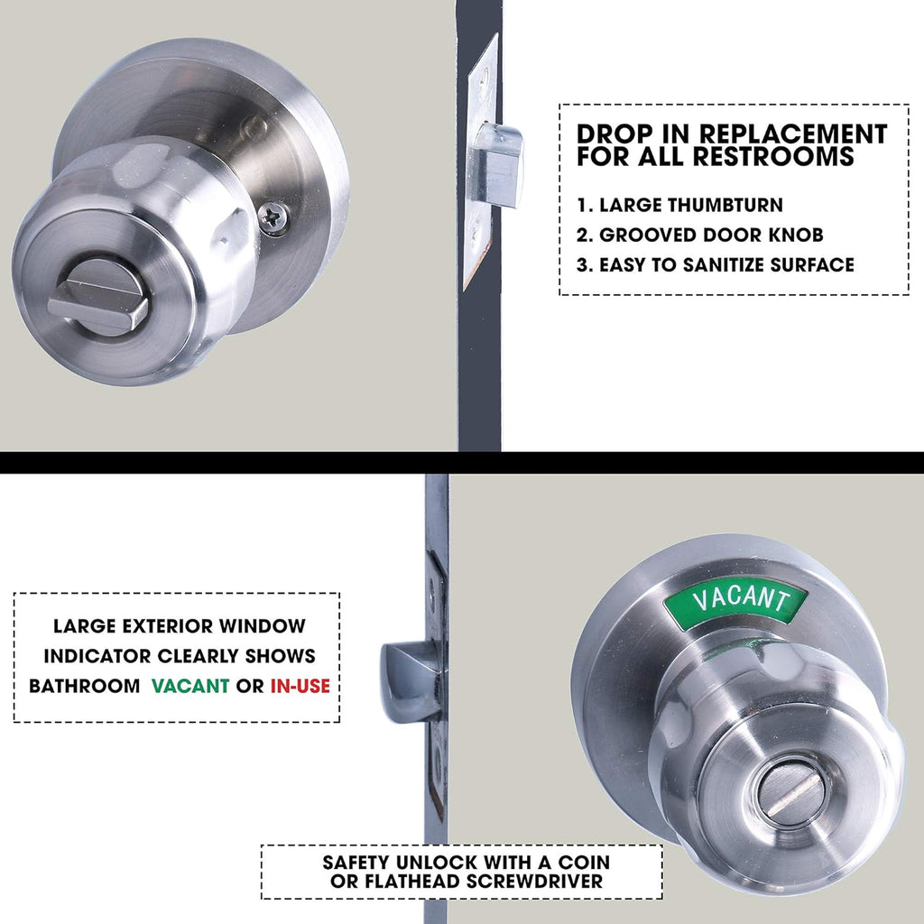 Bathroom Privacy Door Knob Lock with Large Indicator, Thumbturn Lock (1pk) Y741064