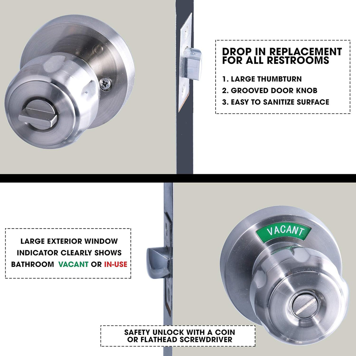 Bathroom Privacy Door Knob Lock with Large Indicator, Thumbturn Lock (1pk) Y741064
