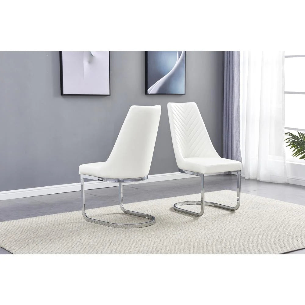 5pc Faux Marble Chrome Chairs White Faux Leather K5332