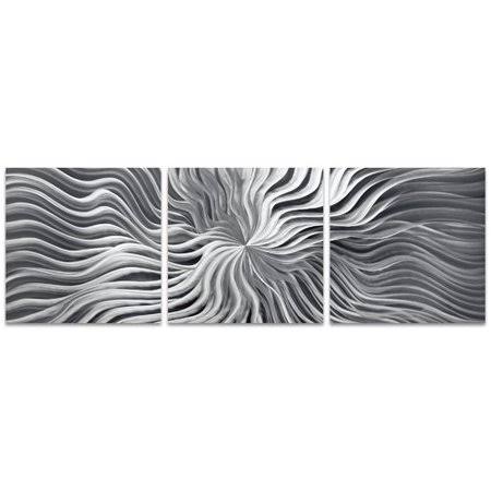 3 Piece Graphic Art Set on Metal in Gray/Black, 22 inch H x 70 inch W x 0.5 inch D X4785