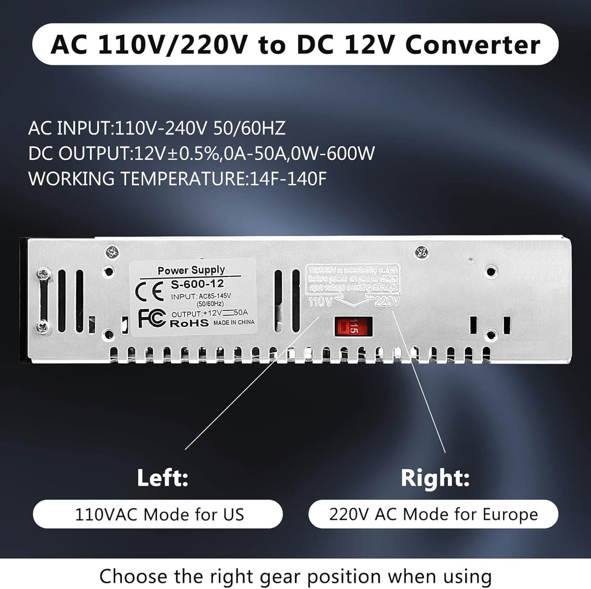 110V AC to 12V DC Converter Power Supply Adapter, 50A 600W, Pack of 2 Z287920
