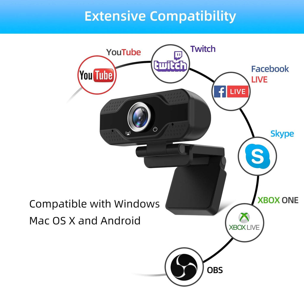 PC Webcam with Microphone and Cover, Full HD 1080P USB, 120-Degree View Angle V705