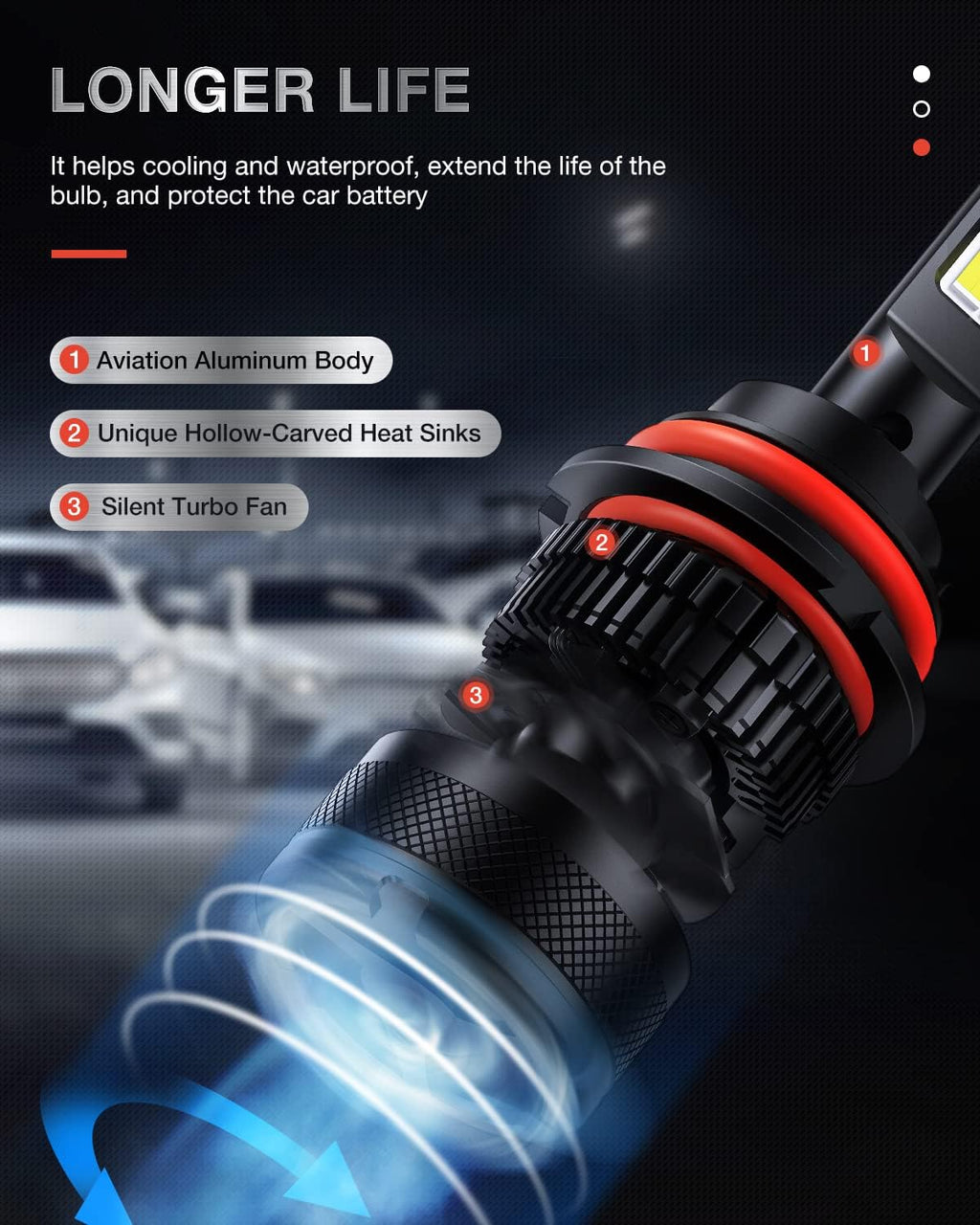 9007 LED Headlight Bulbs High Low Beam 6000K Cool White, Pack of 2 A128078