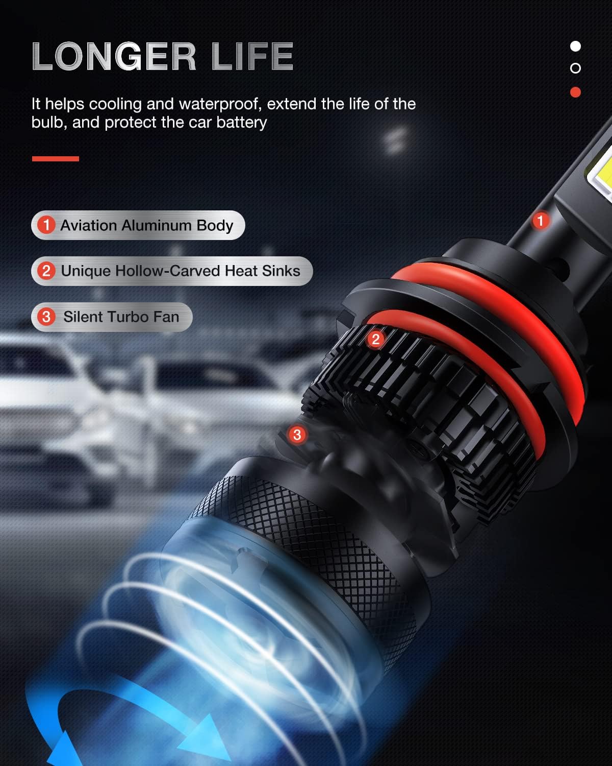 9007 LED Headlight Bulbs High Low Beam 6000K Cool White, Pack of 2 A128078