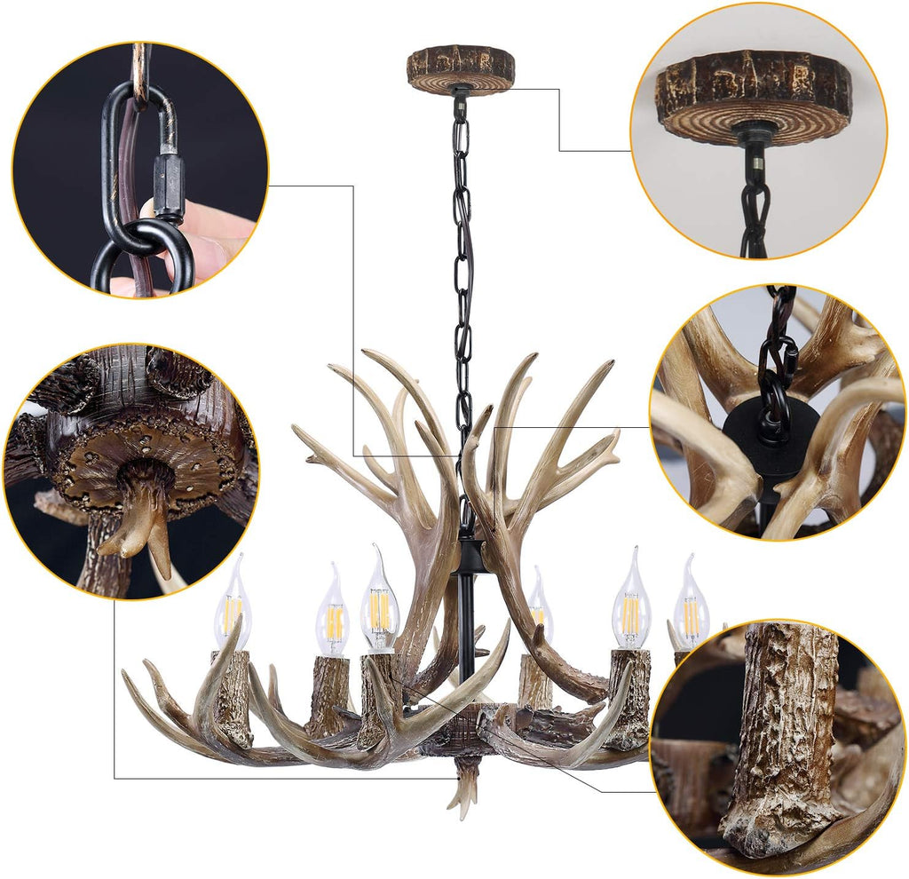 6 Light Resin Deer Antler Chandelier V448918