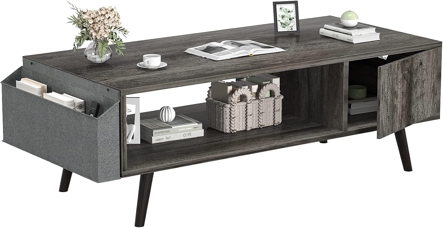 Black Oak Coffee Table with Storage Shelf and Cabinet L70480