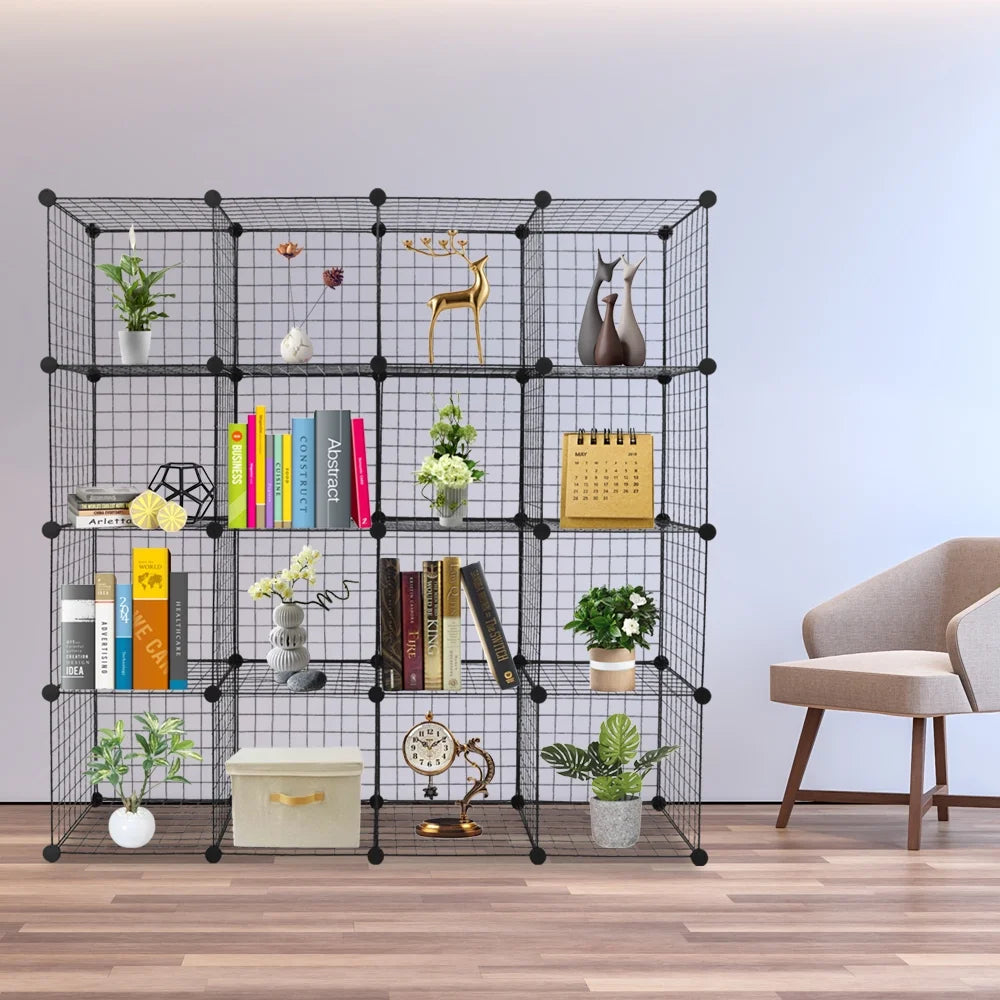 16-Cube Metal Wire Cube Storage Shelves Organizer Bookcase D9733