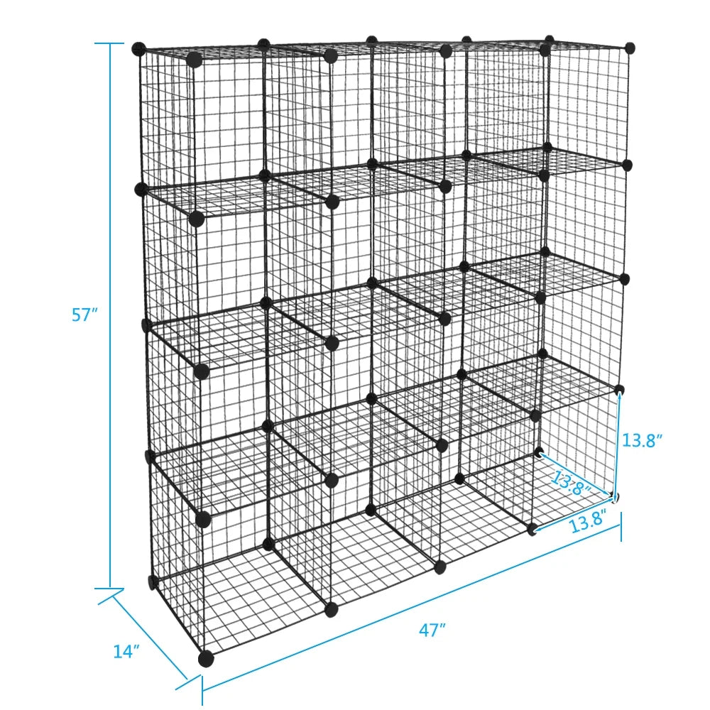 16-Cube Metal Wire Cube Storage Shelves Organizer Bookcase D9733