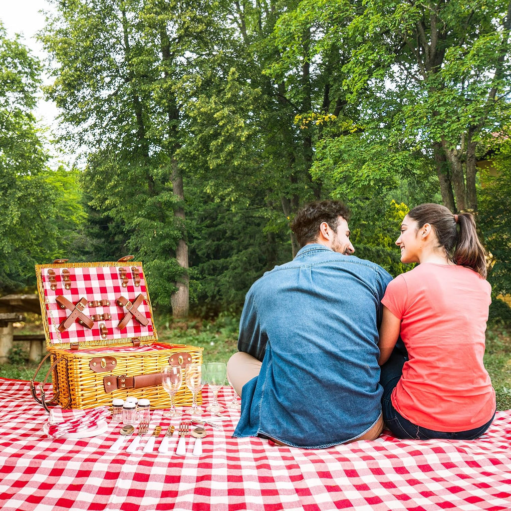 29 Pcs Picnic Set with Waterproof Blanket and Insulated Cooler Compartment V66259