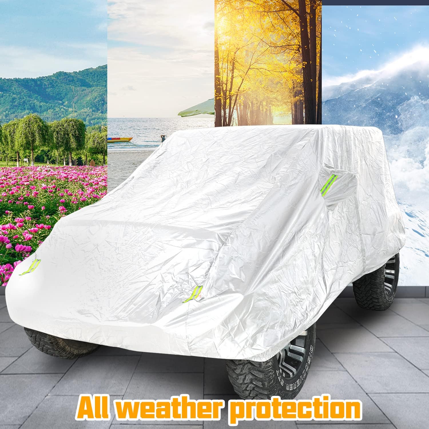 Silver 2-Door Full Car Cover with Driver Door Zipper D521