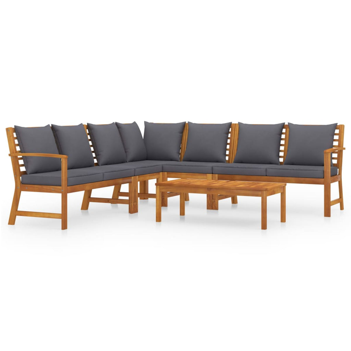 6 Piece Patio Lounge Set with Cushions Acacia Wood Outdoor Sectional Set D890