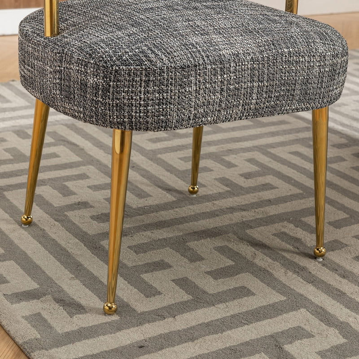 Mid-Century Modern Linen Fabric Dining Chair with Gold Legs X777281