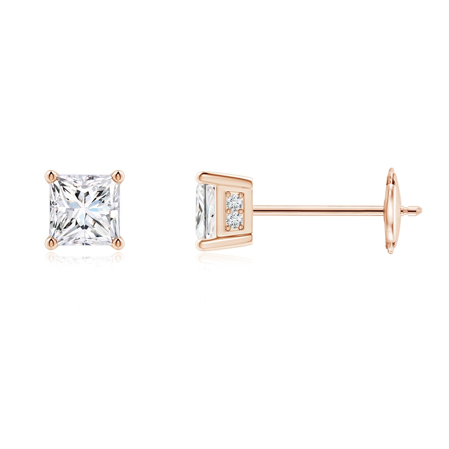 14K Rose Gold Diamond Solitaire Stud Earrings P537