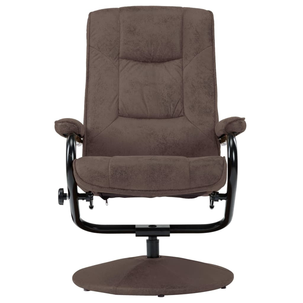 Brown Faux Suede Leather Recliner Armchair with Foot Stool I895957