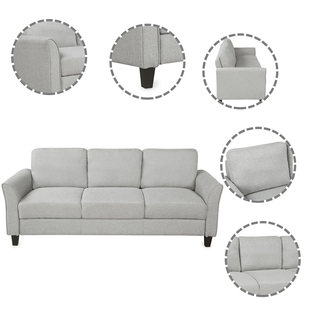 Light Gray 3-Seat Linen Fabric Sofa U125