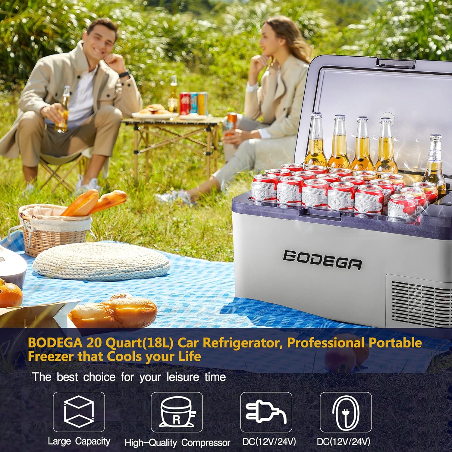 12 Volt Portable Car Refrigerator Freezer, 20 Quart 18L, Dark Blue S1961