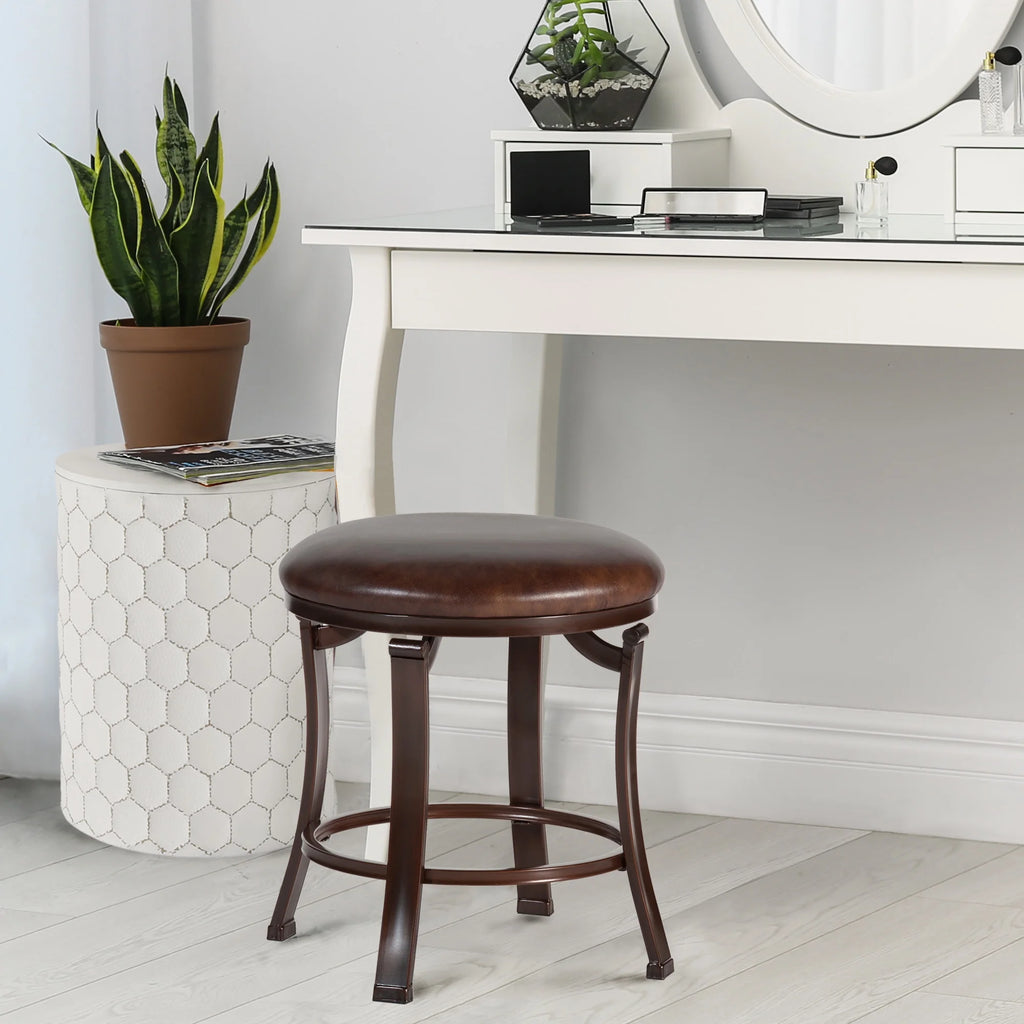 Antique Bronze Backless Metal Vanity Stool Q73088